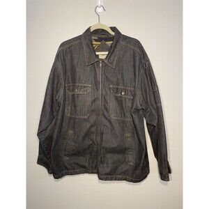 Duke Haband Denim Jacket  Dark Blue Jean Full Zip Plaid Flannel Lined Coat Sz XL